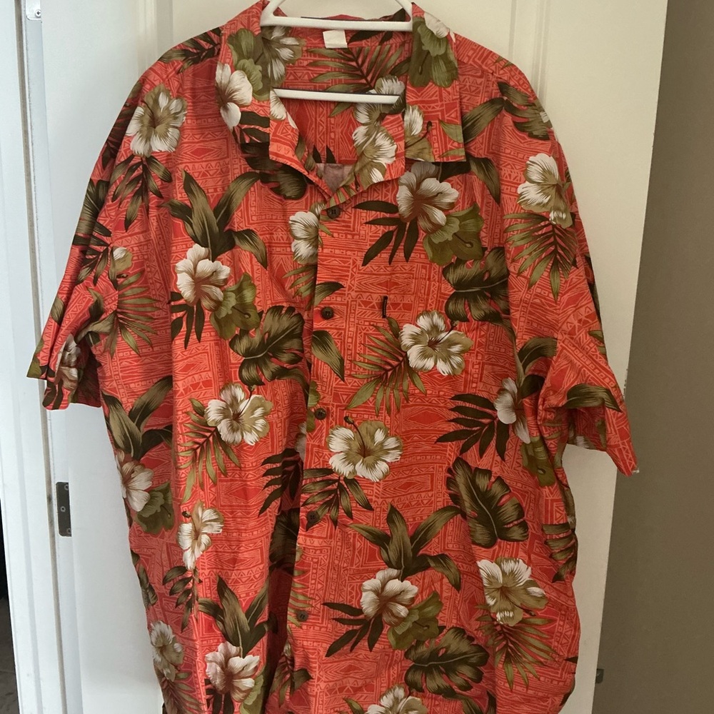 Tropical Floral Men's Hawaiian Shirt - Orange and Green